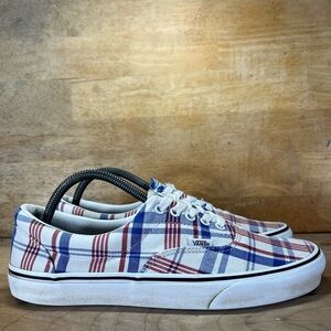Vans Era Plaid Mens Size 10 Shoes Sneakers Red White Blue